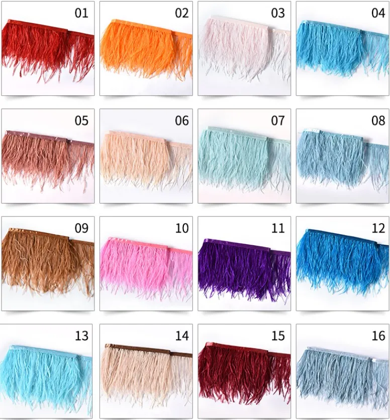 

1meter 69 colors Natural ostrich feather Trimming height 9-11cm feathers ribbon for DIY wedding party dresss decoration craft