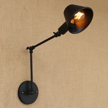 

Loft retro Matte Black iron shade adjustable swing arm reading wall lamps Lights e27 e26 sconce for workroom bedroom bar cafe