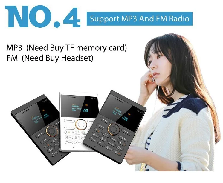 E1 mini Cell Phone Student Version ultra thin mini credit card Mobile phone FM Radio Bluetooth 335*200*71mm black 3