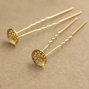 

Hairpin Hair Pin Stick Kanzashi 12mm Circle Cabochon Base Metal Findings DIY Gold tone Hair Jewelry Accessories Women Wedding