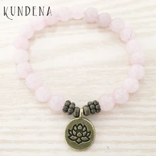 Горячая розовый кварц браслет набор Ом с Буддой, в форме лотоса Шарм запястье для женщин для буддистов, йогов мала розовый браслет для унисекс