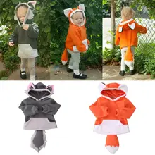 Теплое пальто с капюшоном для малышей флисовые толстовки с капюшоном и ушками волка для мальчиков и девочек, костюм Толстовка и штаны От 0 до 4 лет