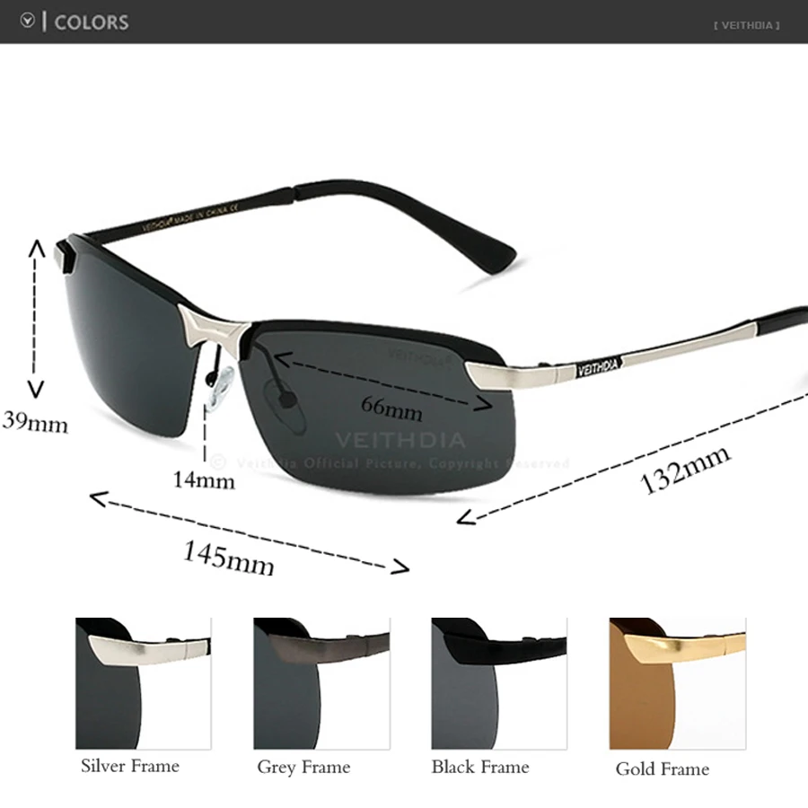 VEITHDIA, поляризационные мужские солнцезащитные очки без оправы, дизайнерские солнцезащитные очки для вождения, очки для мужчин, oculos de sol, мужские оттенки 3043