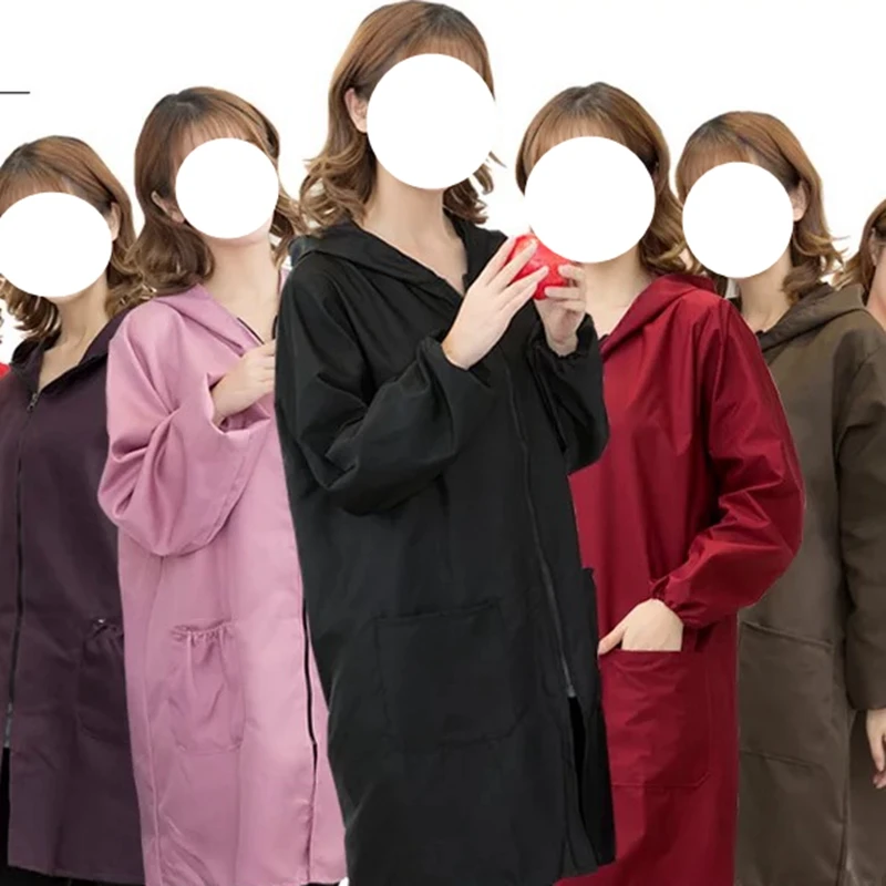 XL solid color long-sleeved men and women waterproof and oil-proof overalls protective clothing adult smock zipper kitchen apron