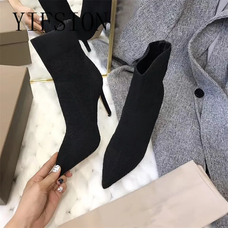 

OLOME New Fashion Spring Autumn Women Ankle Boots Pointed Toe Slip On Thin High Heel Shoes Woman Black Women Boots