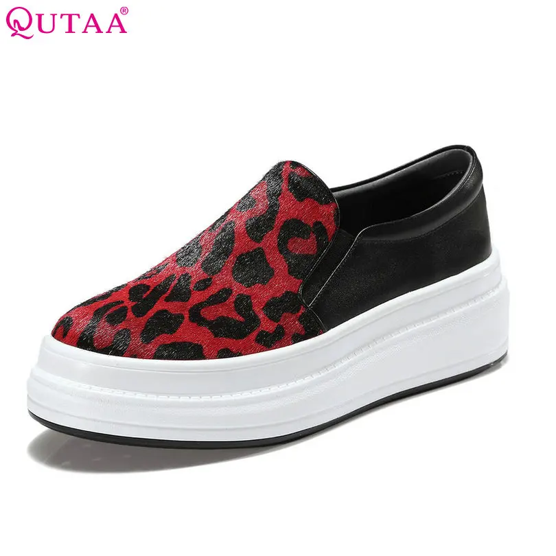 

QUTAA 2018 Women Pumps Round Toe Woman Shoes Platform Wedge High Heel Genuine Leather +PU Lace Up Ladies Casual Pumps Size 34-40