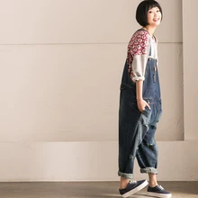 Женские новые весенние индивидуальные свободные размера плюс с большими дырками цельные подтяжки джинсовые шаровары