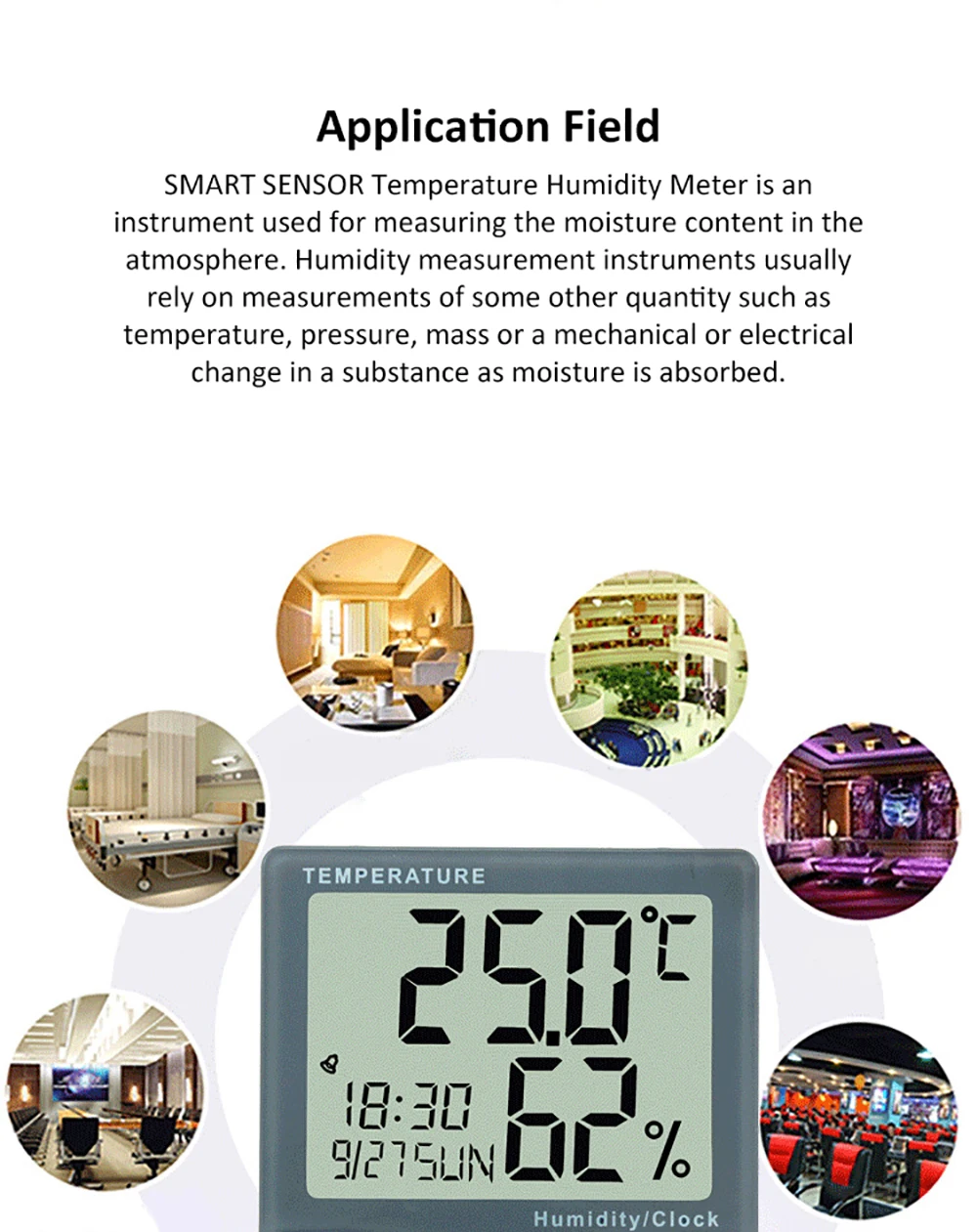 Smart Sensor Digital Thermometer Hygrometer Indoor Outdoor Temperature Humidity Meter C/F LCD Display Weather Station