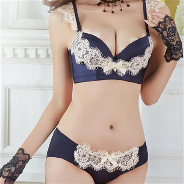 New Pretty Design Satin Padded Push Up Women Bra Brief Set,Lolita Underwear Women Set,Russian
