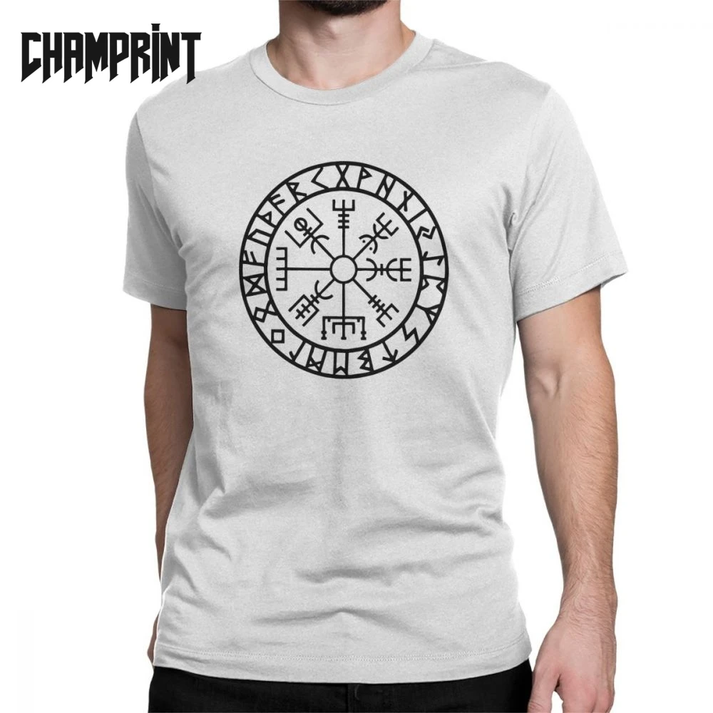 

Vegvisir Futhark Runes Navigator Vikings Men T Shirt Odin Valhalla Viking Tee Shirt Short Sleeve T-Shirts 100% Cotton Gift Idea