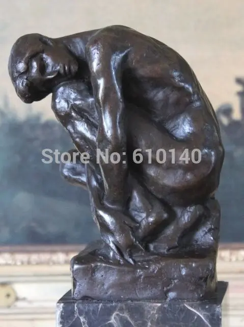 

7"-11"Classical Nude Male Thought Bronze Marble Statue Rodin Sculpture Bookend Partner Gift