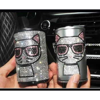 

Car Home Cute Ashtray Travel Cigarette Ash Holder Cup Bling Diamond Cigarette Automotive Ashtray Trash BinStyling