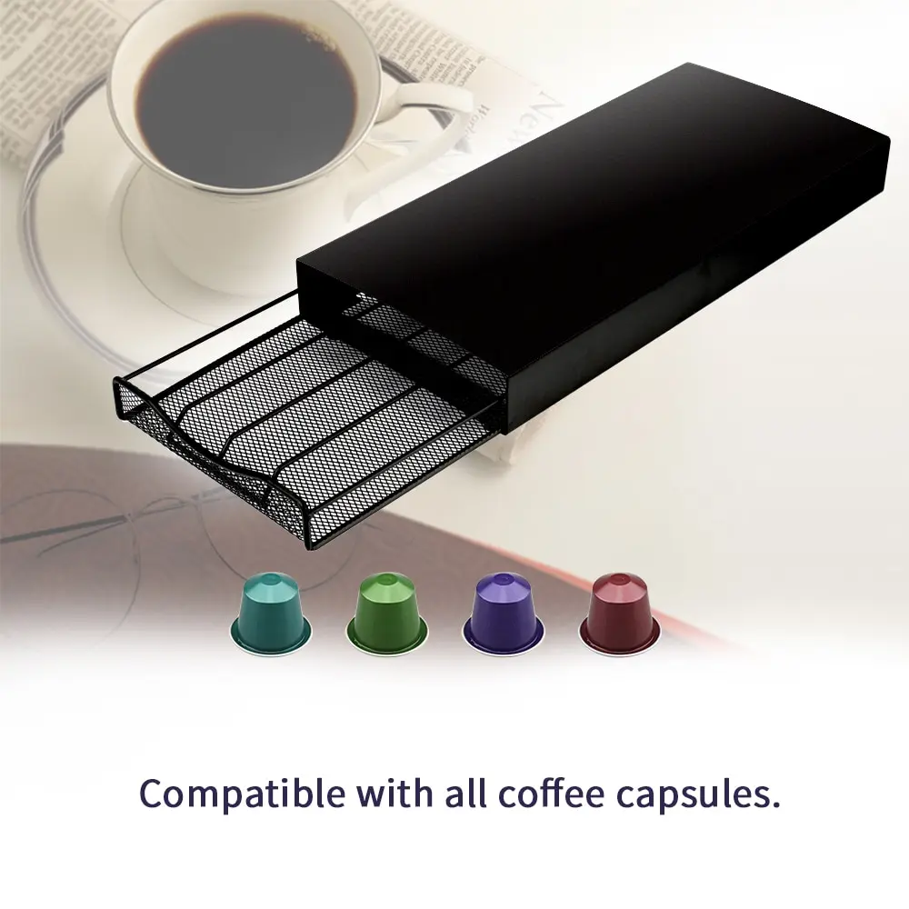 

24Capsule/40Capsule Coffee Pod Holder Tower Stand Rack Storage Metal Shelve Drawer Storage Rack For Table Bedroom Living Room