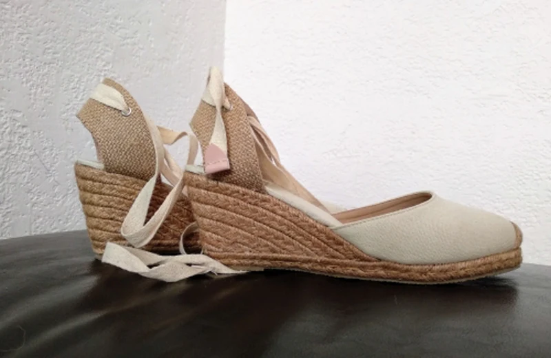 Women Ankle Strap Espadrilles Wedge Sandals 2018 Summer Canvas High Heel Fashion Lace up Women Platform Wedge Sandals Large Size (26)