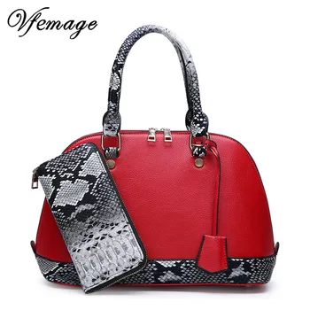 

Vfemage 2019 Vintage Shell Bag Women Handbags Female Shoulder Bag Purses and Handbags Ladies 2pcs Snake Print Bags Female Clutch