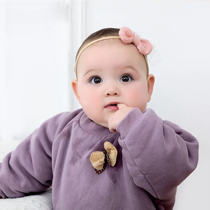 Fashion Shiny Baby Girl Nylon Elastic Headband Mini Ring Lace Bowknot Headdress Solid Color Newborn Baby Princess Headwear2