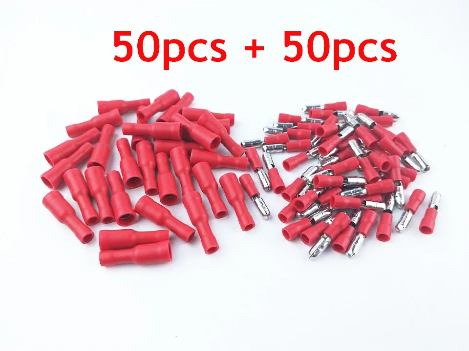 100 шт. красный Пуля разъем обжима изолированных Терминалы для электрических и аудио жгут