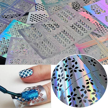 

ZKO 23 Sheets DIY Nails Irregular Grid Stencil Reusable Nail Art Vinyls Hollow Stickers Stamping Template Nail Tools