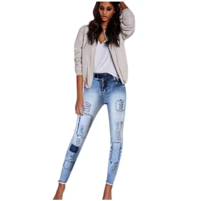 Women Low Waist Fashion Ripped Slim stretch Pencil Pants