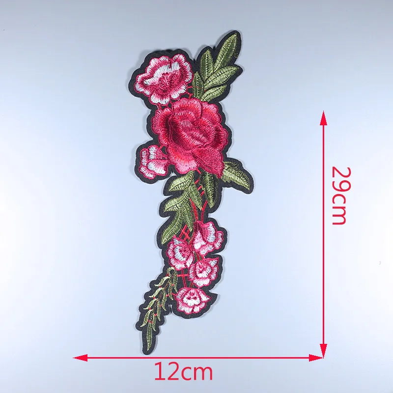 Большой розовый цветок красивый красный цветной симметричный Железный вышитый патч ткань мультфильм значок одежда аппликации DIY аксессуары