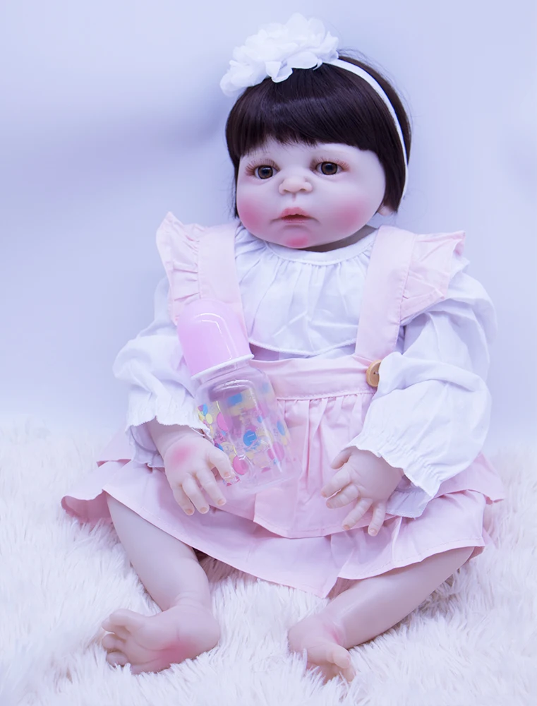 

55cm Realistic Reborn Babies Full Silicone Girl Body Baby Dolls With White flower headband Kids Sleeping accompany Toy Gifts
