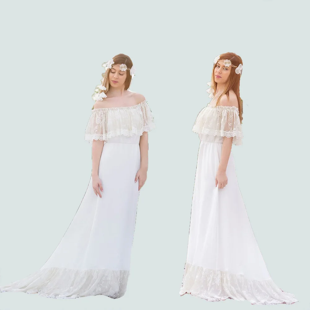 White Lace Maternity Dresses Photography Props Ruffles Shoulderless Maxi Maternity Gown Pregnancy Dress For Photo Shooting Women (1)