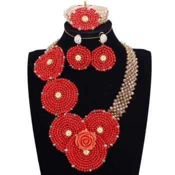 

DODU JEWELRY Custom Crystal Party Jewelry Set For Wedding Red And Gold African Beads Jewellery Free Shipping Women Set Jewelry