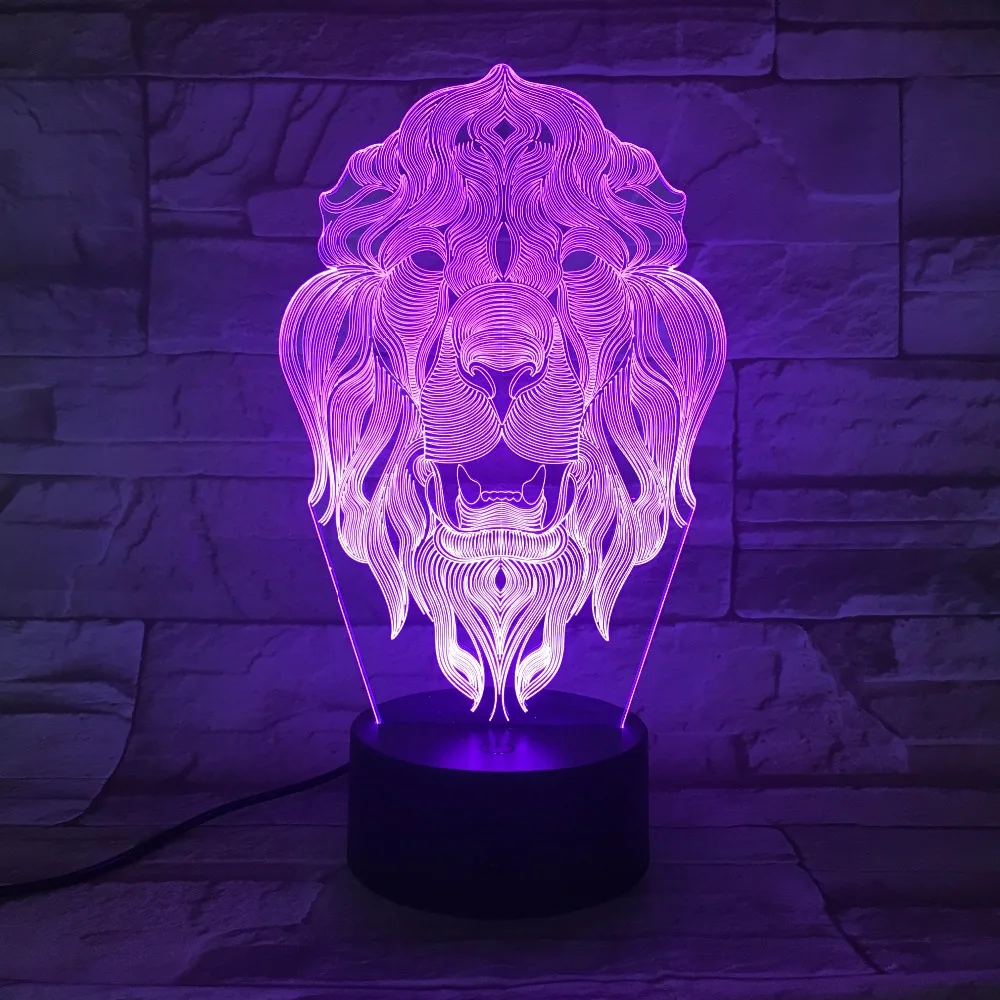 Lion Face Night Light 7 Color Changing Animal LED Night Lights 3D LED Desk Table Lamp for Children