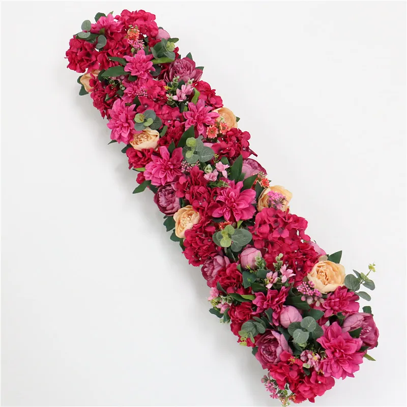 custom made Artificial rose flower row Wedding background wall arch Welcome desk decorative fake flower Home holiday decoration - Цвет: B Rose red