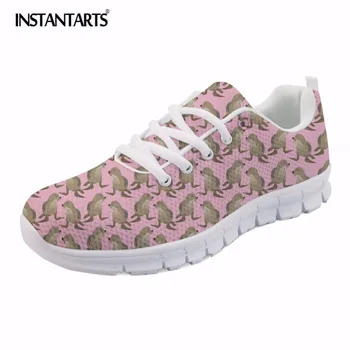 

INSTANTARTS Cute Pink Seal Print Women's Flat Shoes Fashion Lace Up Walking Shoes Breathable Air Mesh Sneakers for Girls Ladies
