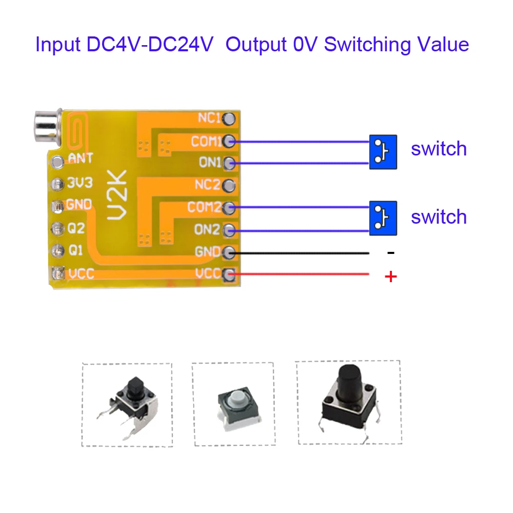 Мини 2CH реле дистанционного переключателя DC3.7V 4,2 V 5V 6V 7,4 V 8,4 V 9V 12V Выход 0V сухая Контактное реле значение для переключения без COM NC 315/433