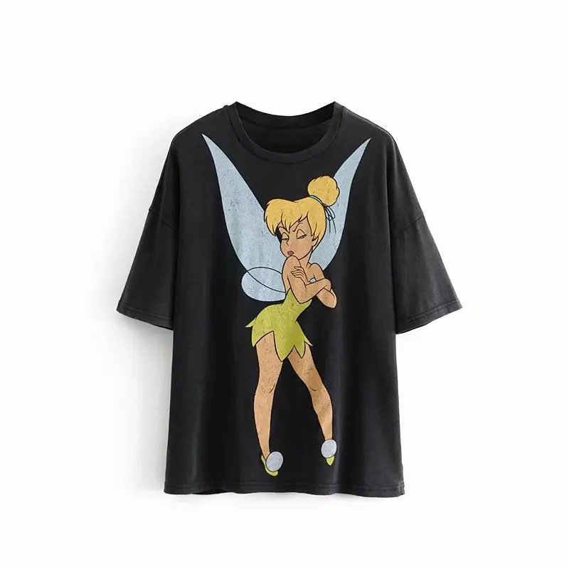 Летняя повседневная женская футболка, модная брендовая футболка с рисунком Гарри эльфа, длинная футболка с секциями, женские свободные топы, женская одежда - Цвет: Черный