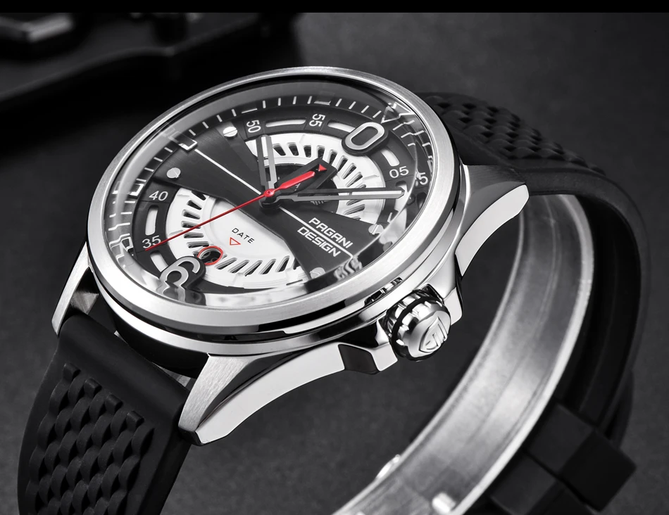 PAGANI Дизайн брендовые модные серебряные мужские часы с скелетом циферблат японские кварцевые часы силиконовый ремешок наручные часы дропшиппинг