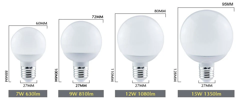 1Pcs New 360 Degree LED Bulb Lamps E27 Globe Bulbs 7W 9W 12W 15W Ball Lighting 90-260v LED Pendant Wall Light  A60 A70 A80 A90 (8)