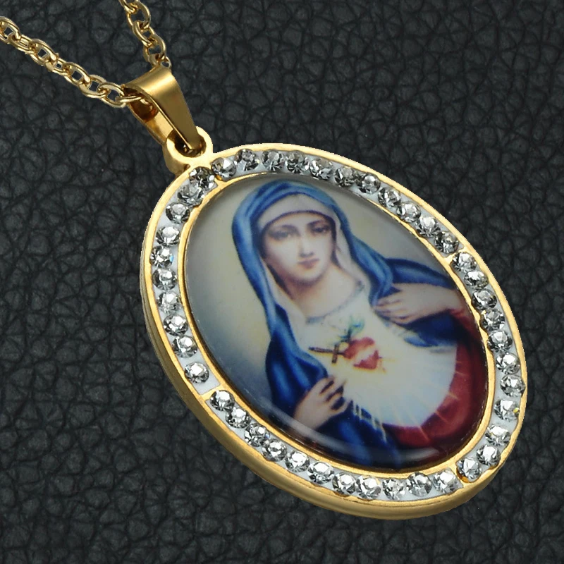 Color Painted Virgin Mary Pendants Gold Goddess Locket Necklaces