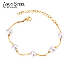 ASONSTEEL, регулируемая цепочка, браслеты для женщин, золото/серебро, имитация жемчуга, змеиная цепочка, браслеты с расширителем