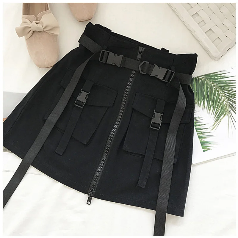 Half-length Skirt Women Pocket Skirt Sashes Ladies Short Tool Skirt Summer 2019 Korean A Line Zipper One-Step Skirt with Belt Half-length Skirt Women Pocket Skirt Sashes Ladies Short Tool Skirt Summer 2019 Korean A Line Zipper One-Step Skirt with Belt