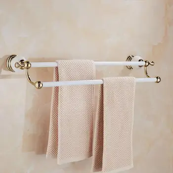 

Bathroom hardware pendant can be punched European towel rack White jade towel rod double towel hanging LO821237