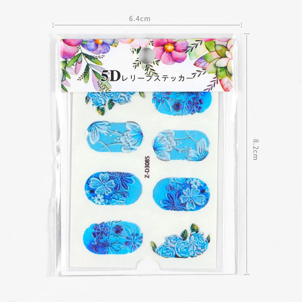 1pc 5D Acrylic Engraved Flower Nail Sticker Embossed Flower Water Decals Empaistic Nail Water Slide Decals 22 Styles DIY Nail Ar