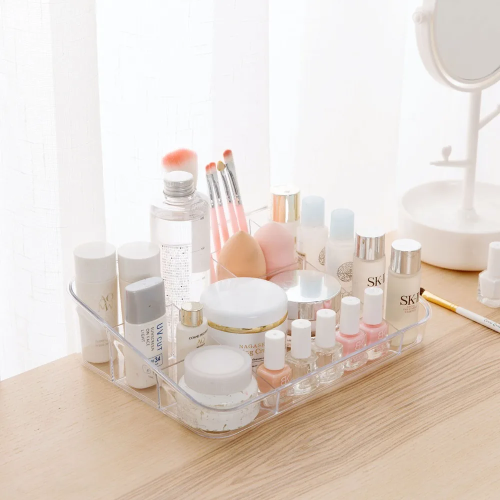 Clear Multi Grid Cosmetics Storage Box Desktop Plastic Makeup Lipstick Polish Organizer Case Desktop Jewelry Display Stand