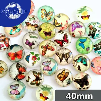 

5pcs/lot 40mm round glass dome cabochon butterfly mixed pattern fit cameo base setting for jewelry flatback TP-002-R