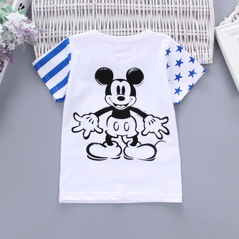 Новая летняя футболка с Микки Маусом для мальчиков и девочек+ шорты с героями мультфильмов комплекты из 2 предметов детская одежда для отдыха с дырками для мальчиков