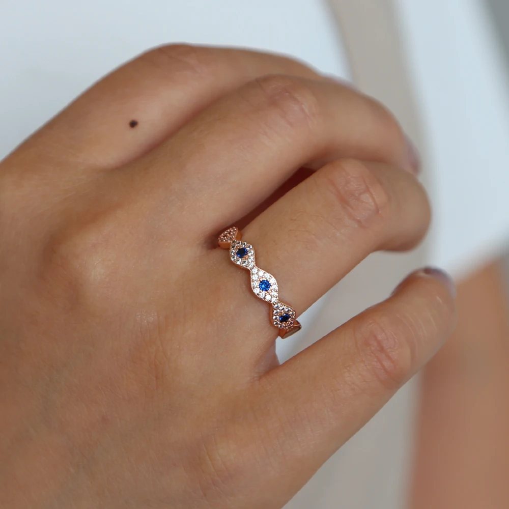 Stylish Fashion Women Ring Finger Jewelry Rose Gold Color CZ Cubic czirconia Crystal evil eye Rings 6/7/8/9/10 Hot Sale