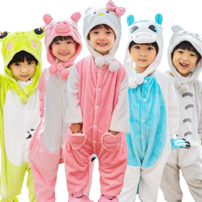 

Girls Cute Pajamas Warm Autumn Winter Homewear Children's Casual Tie Pocket Pajamas Cartoon Animal Pajamas for Kid boy Sleepwear
