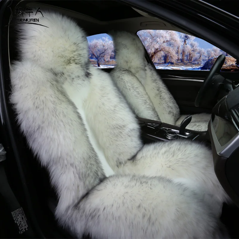 Natural Australian Wool Car Seat Cover Winter Warm Fur Seat Cushion Universal 1 Piece Front Seat Cover Auto Interior Accessories