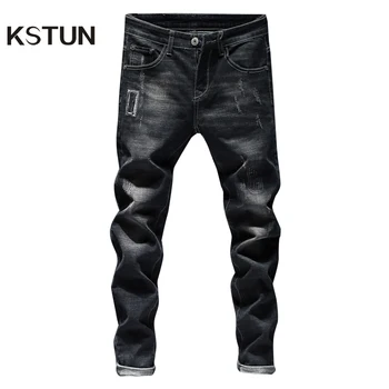 

KSTUN Ripped Jeans for Men Black Jeans Stretch Patchwork Hip hop Distressed Streetwear Slim Fit Male Jeans Denim Pants Homme