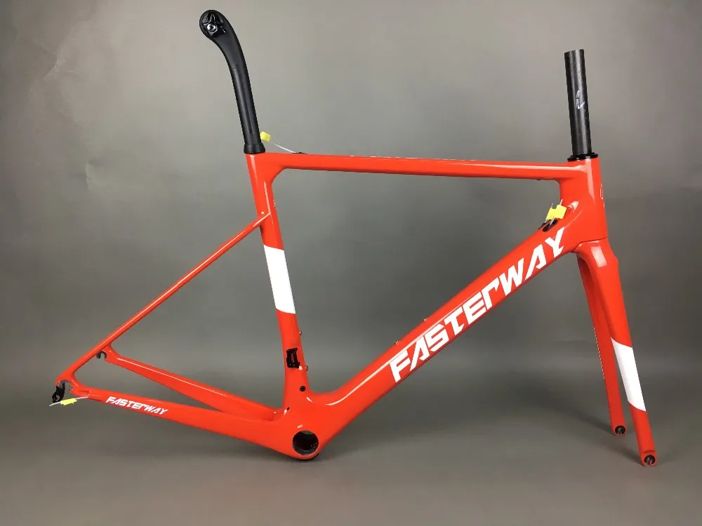 Top white red with black  FASTERWAY classic carbon road frameset UD weave carbon bike frame:Frameset+Seatpost+Fork+Clamp+Headset 93