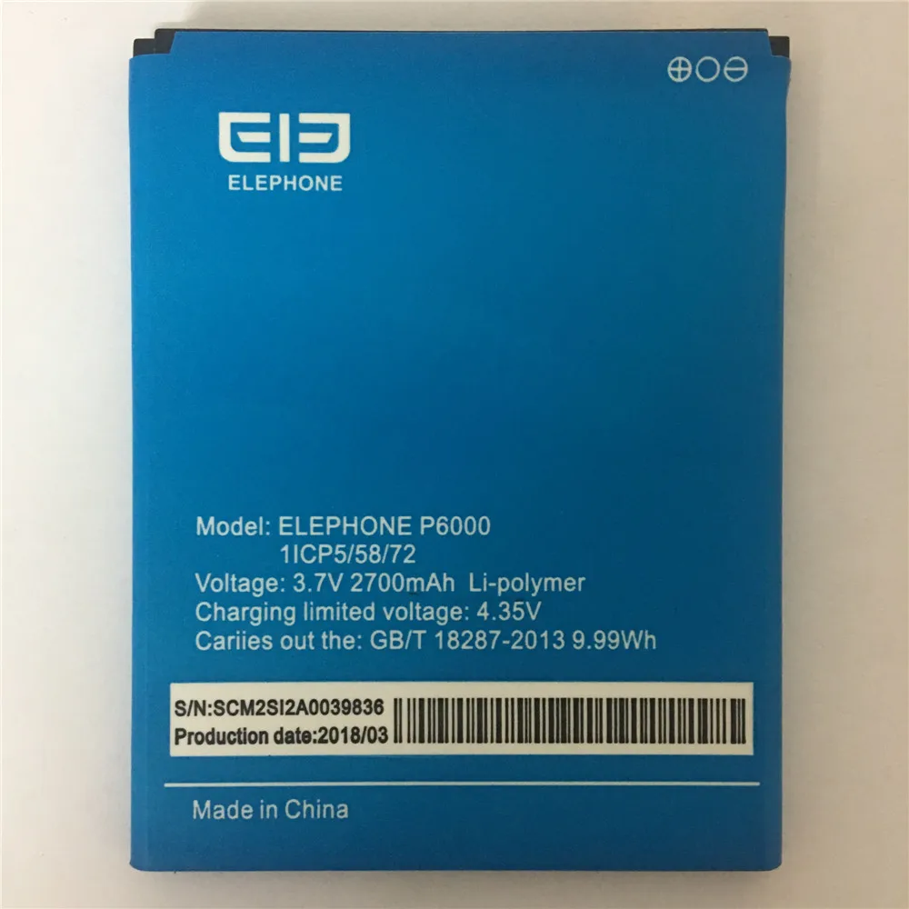 Оригинальный аккумулятор Elephone P6000 3 7 V 2700mAh литий ионная аккумуляторная батарея