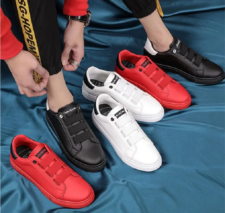Spring Autumn Man Skateboarding Leather stitching Shoes Sneakers Breathable Elastic band  Hard-Wearing Round head Flat Shoes Man (11)