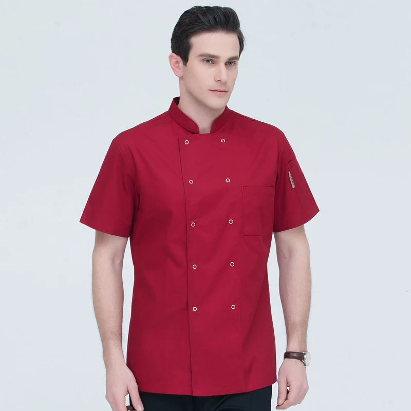 Short Sleeve Restaurant Chef Kitchen Work Uniforms Men Double Breasted
